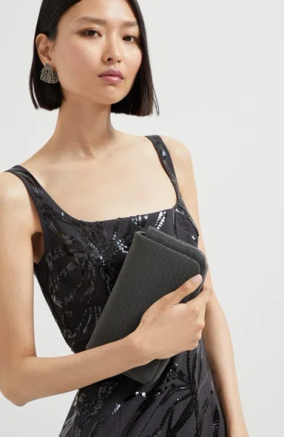 Brunello Cucinelli Monili Convertible Flap Leather Clutch Bag In Black