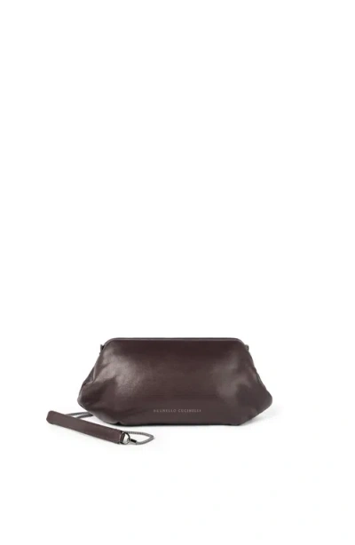 Brunello Cucinelli Glossy Nappa Leather Eclipse Pouch Bag In Brown