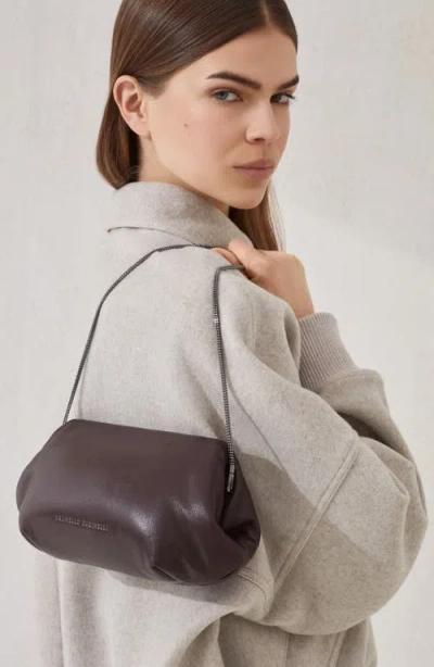 Brunello Cucinelli Glossy Nappa Leather Eclipse Pouch Bag In Brown