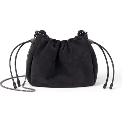 Brunello Cucinelli Suede Mini Mellow Bucket Bag In Black