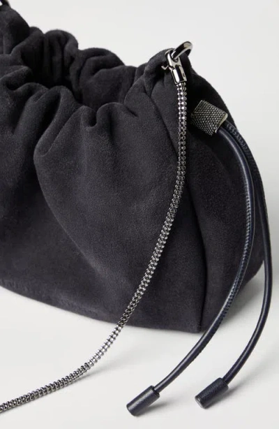 Brunello Cucinelli Suede Mini Mellow Bucket Bag In Black