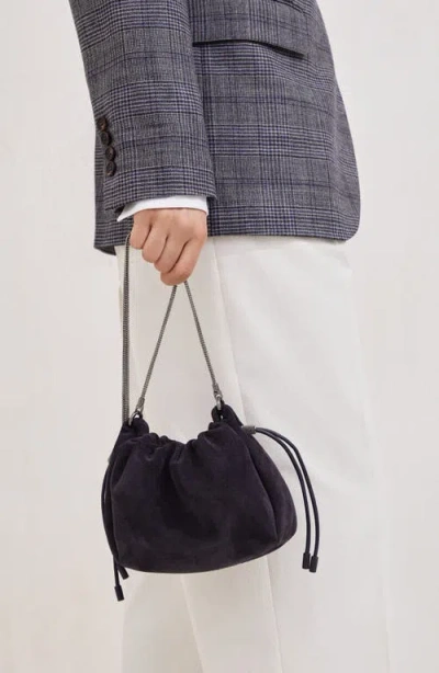 Brunello Cucinelli Suede Mini Mellow Bucket Bag In Black