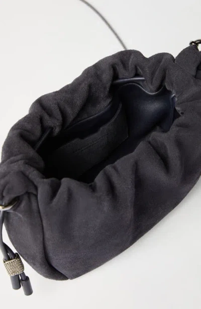 Brunello Cucinelli Suede Mini Mellow Bucket Bag In Black