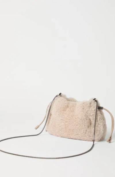 Brunello Cucinelli Women Mellow Mini Shearling Shoulder Bag In Neutral