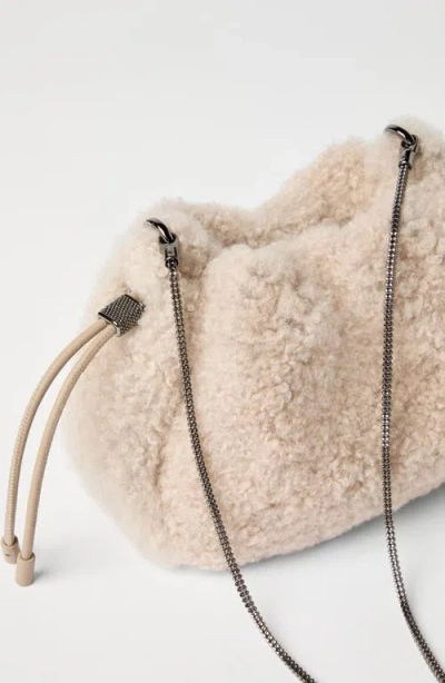 Brunello Cucinelli Women Mellow Mini Shearling Shoulder Bag In Neutral