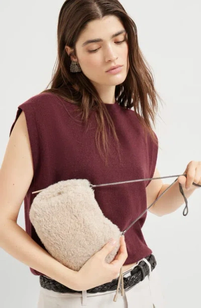 Brunello Cucinelli Women Mellow Mini Shearling Shoulder Bag In Neutral