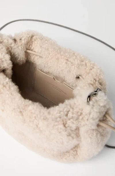 Brunello Cucinelli Women Mellow Mini Shearling Shoulder Bag In Neutral