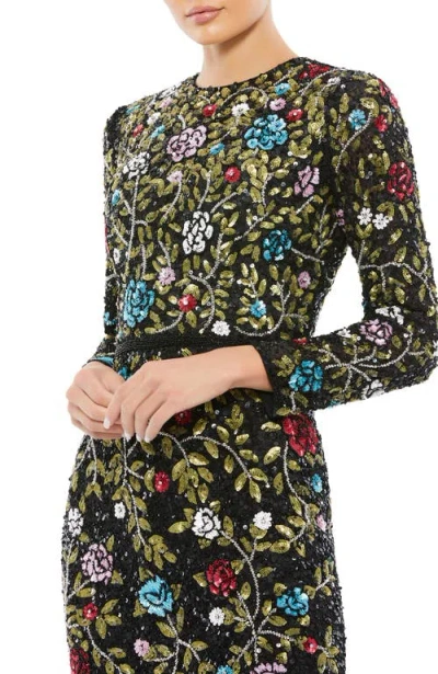 Mac Duggal 5556 Long Sleeve Floral Sequin Formal Dress In Multi