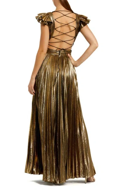 Mac Duggal Structured Ball Gown With Square Neck And Cap Sleeves In Brown