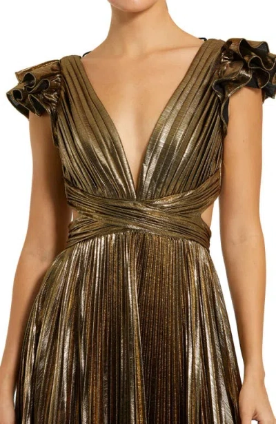 Mac Duggal Structured Ball Gown With Square Neck And Cap Sleeves In Brown