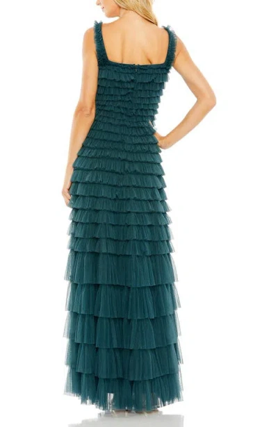 Mac Duggal Textured Mesh Square Neckline Allover Ruffle Gown In Green