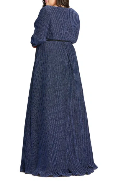 Mac Duggal 48892 Fabulouss Long Sleeve Plus Size Prom Dress In Blue