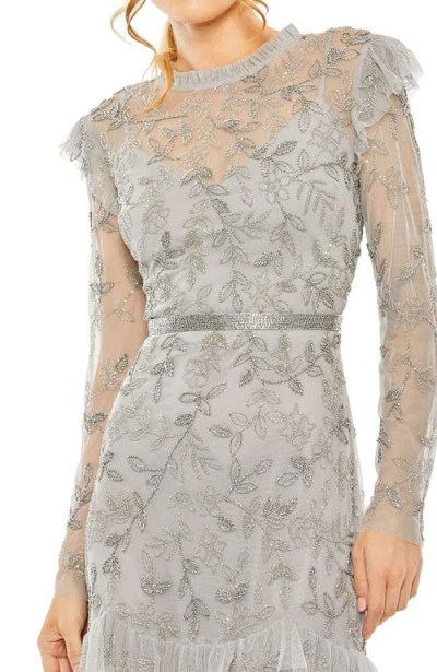 Mac Duggal Structured Ball Gown With Square Neck And Cap Sleeves In Silver