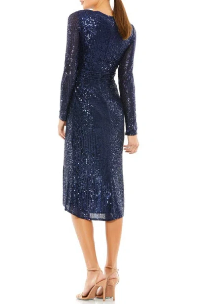 Mac Duggal A26555 Sequins Long Sleeve Cocktail Midi Dress In Blue