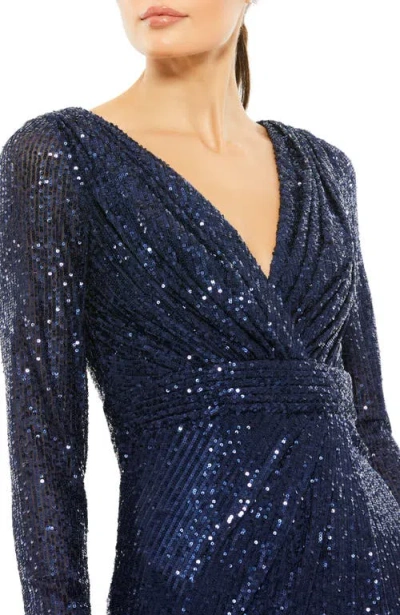 Mac Duggal A26555 Sequins Long Sleeve Cocktail Midi Dress In Blue