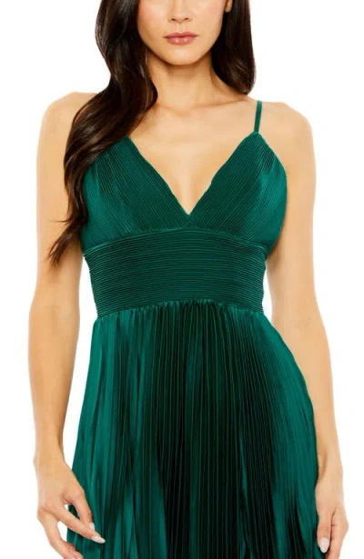 Mac Duggal 49721 A Line Cocktail Pleated Midi Length Dress In Green