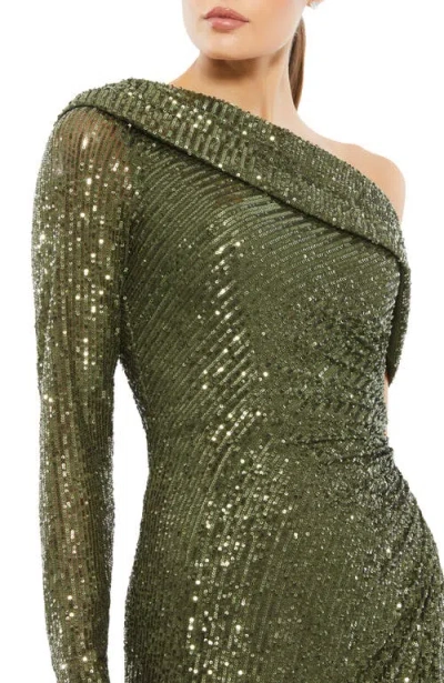 Mac Duggal Sequined Drop Shoulder Faux Wrap Gown In Green