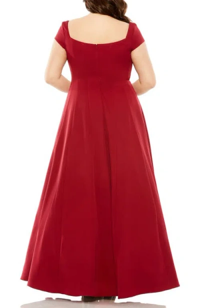 Mac Duggal Structured Ball Gown With Square Neck And Cap Sleeves In Red