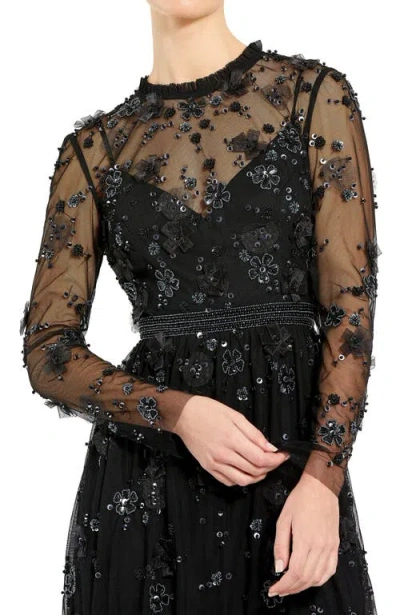 Mac Duggal 9140 Short Cocktail Long Sleeve Beaded Mini Dress In Black