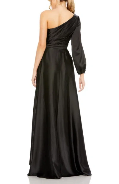 Mac Duggal High Low One Shoulder Flowy Gown In Black