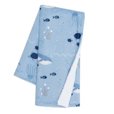 Lambs & Ivy Bubbles & Squirt Ocean/aquatic Whale Soft Fleece Baby Blanket In Blue