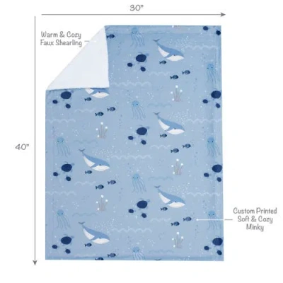 Lambs & Ivy Bubbles & Squirt Ocean/aquatic Whale Soft Fleece Baby Blanket In Blue
