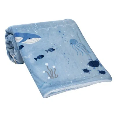 Lambs & Ivy Bubbles & Squirt Ocean/aquatic Whale Soft Fleece Baby Blanket In Blue