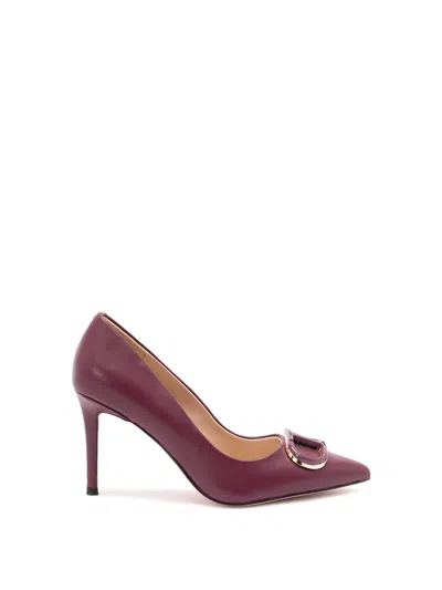 Twinset Twin-set Burgundy Leather Pumps With Pointed Toedetail In Burgundy