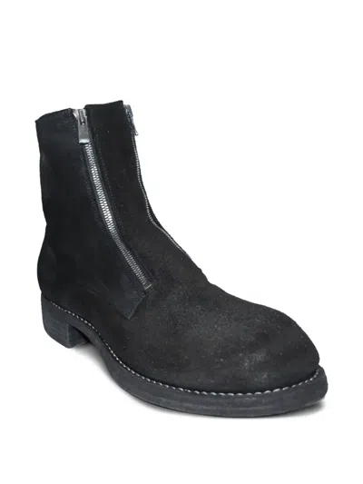 Guidi Zip-front Suede Boots In Black