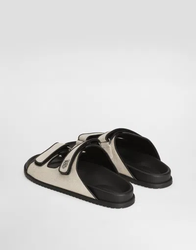Dolce & Gabbana Canvas Slides With Two Straps In Neutral