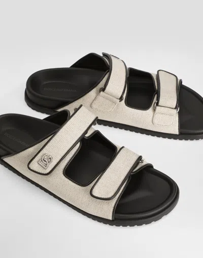 Dolce & Gabbana Canvas Slides With Two Straps In Neutral