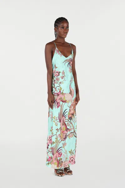 Roberto Cavalli Kleid Im Stil Eines Unterkleids Mit Oriental Bird Print In Gray