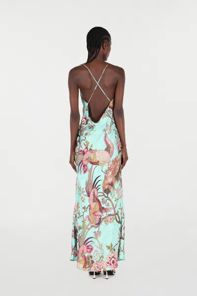 Roberto Cavalli Kleid Im Stil Eines Unterkleids Mit Oriental Bird Print In Gray