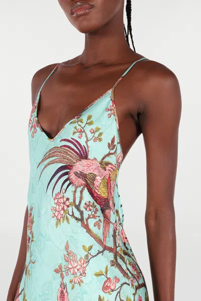 Roberto Cavalli Kleid Im Stil Eines Unterkleids Mit Oriental Bird Print In Gray