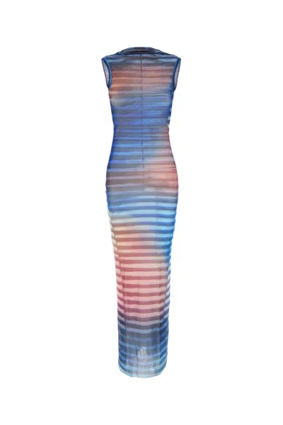Jean Paul Gaultier Mesh Printed "air" Long Dress In Multi