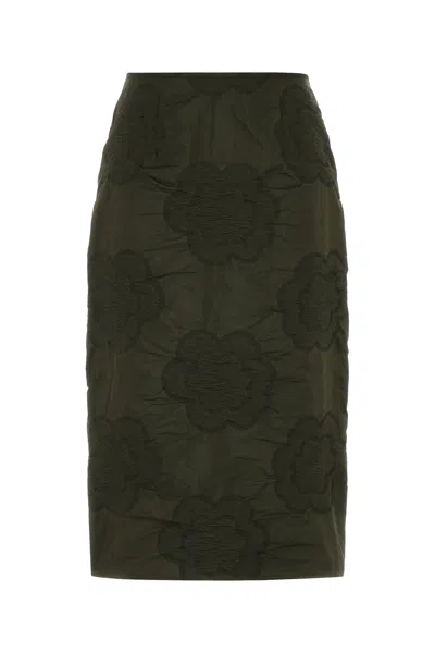 Cecilie Bahnsen Allegra Skirt With Floral Pattern And Ruched Detail In Green