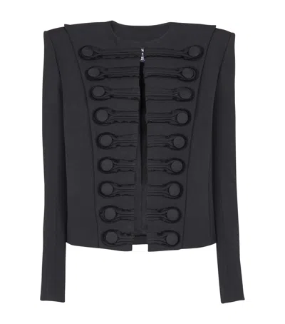 Balmain Spencer Button-embellished Grain De Poudre Wool Jacket In Black