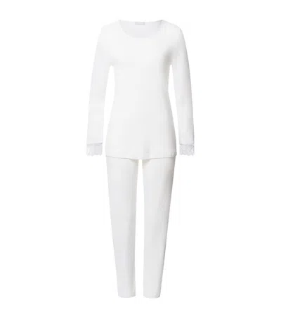 Hanro Cotton Lace-trim Pyjama Set In White