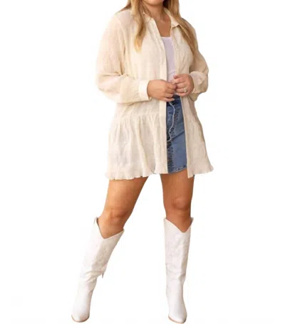 Southern Grace Gauzy Button Up Tunic Top In Off White In White