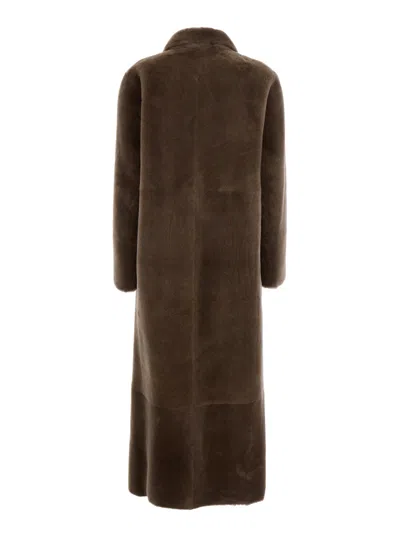 Blancha Brown Double-breasted Shearling Coat With Peak Revers