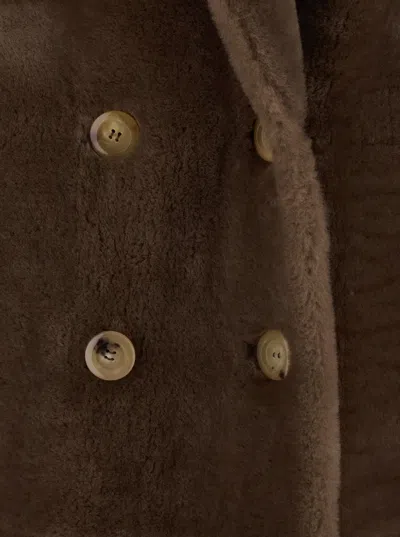 Blancha Brown Double-breasted Shearling Coat With Peak Revers