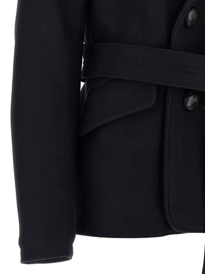 Dsquared2 'belted Waist Double-breasted Coat With Wide Collar' In Blue