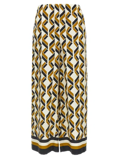 Eres Tube Patterned Silk Twill Wide-leg Pants In Brown
