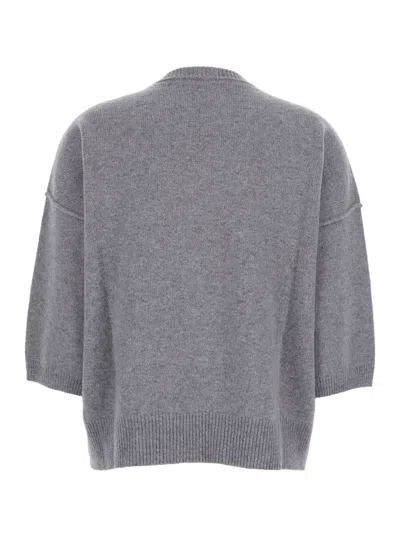 Federica Tosi Grey Sweater With Dropped Shoulder And Three-quarter Sleeve In Wool And Cashmere Blend Woman In Animal Print