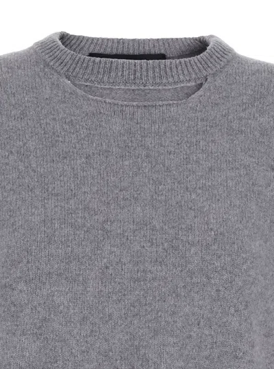 Federica Tosi Grey Sweater With Dropped Shoulder And Three-quarter Sleeve In Wool And Cashmere Blend Woman In Animal Print