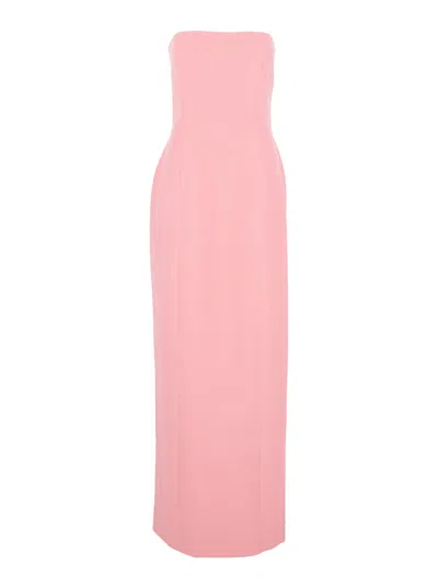 Solace London 'anderson' Pink Long Dress With Bare Shoulder And Back Slit In Twill Woman In Pink