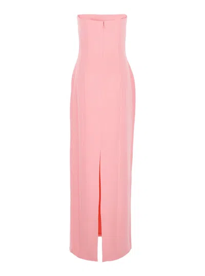 Solace London 'anderson' Pink Long Dress With Bare Shoulder And Back Slit In Twill Woman In Pink