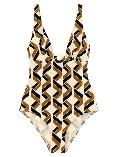 Eres 'party' Geometric Cut-out Swimsuit With Deep V-neck In Multi