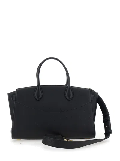 Ferragamo Black Handbag With Adjustable And Removable Shoulder Strap And Gancini Turn-lock Closure In Grained  In Black