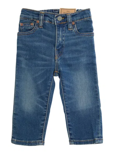 Polo Ralph Lauren Blue Jeans With Elasticised Waist And Logo On Back In Cotton Baby In Blue